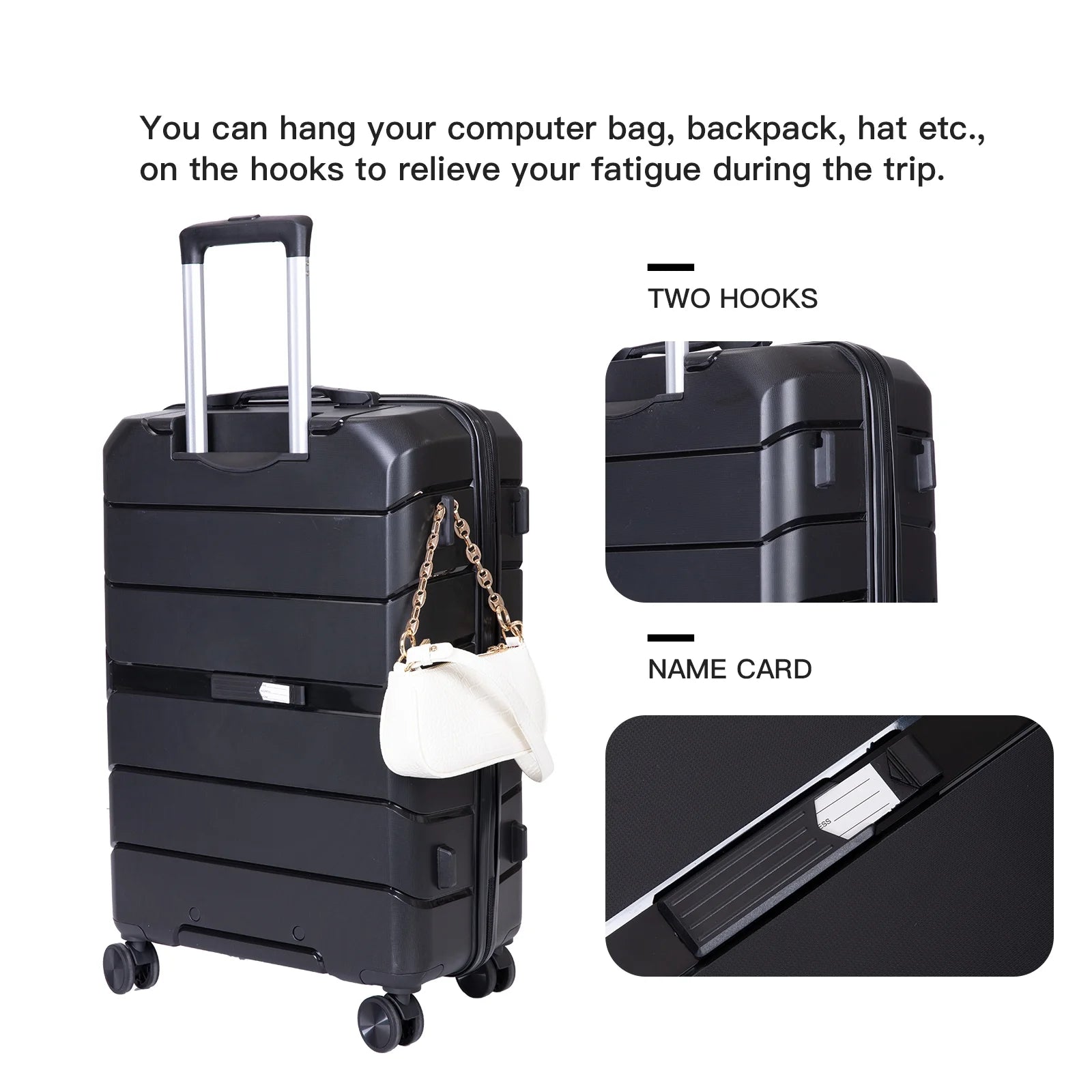 3 Piece Luggage Sets,  Hard Shell Suitcase Set with TSA Lock, Multi-Size Hardside Luggage with Spinner Wheels for Travel Trips Business, Black（20"/24"/28"）