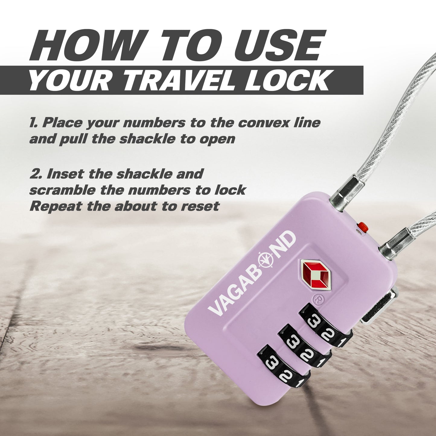 TSA Accepted Luggage Travel Lock 3 Digit Combination Keyless Resettable Suitcase Steel Cable Lock with Zinc Alloy Body Purple 2 Pack