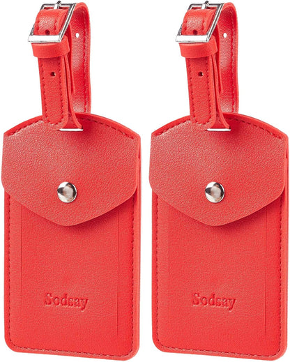 Leather 2 Luggage Tag Baggage Bag Travel Tags with Privacy Flap