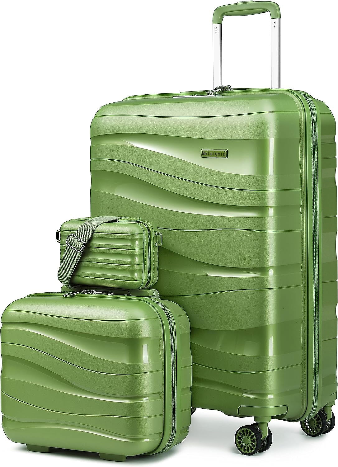 3-Piece Carry-On Luggage Set PP Material Suitcase with Spinner Wheels Hardside TSA Lock(Pearlescent-Green)