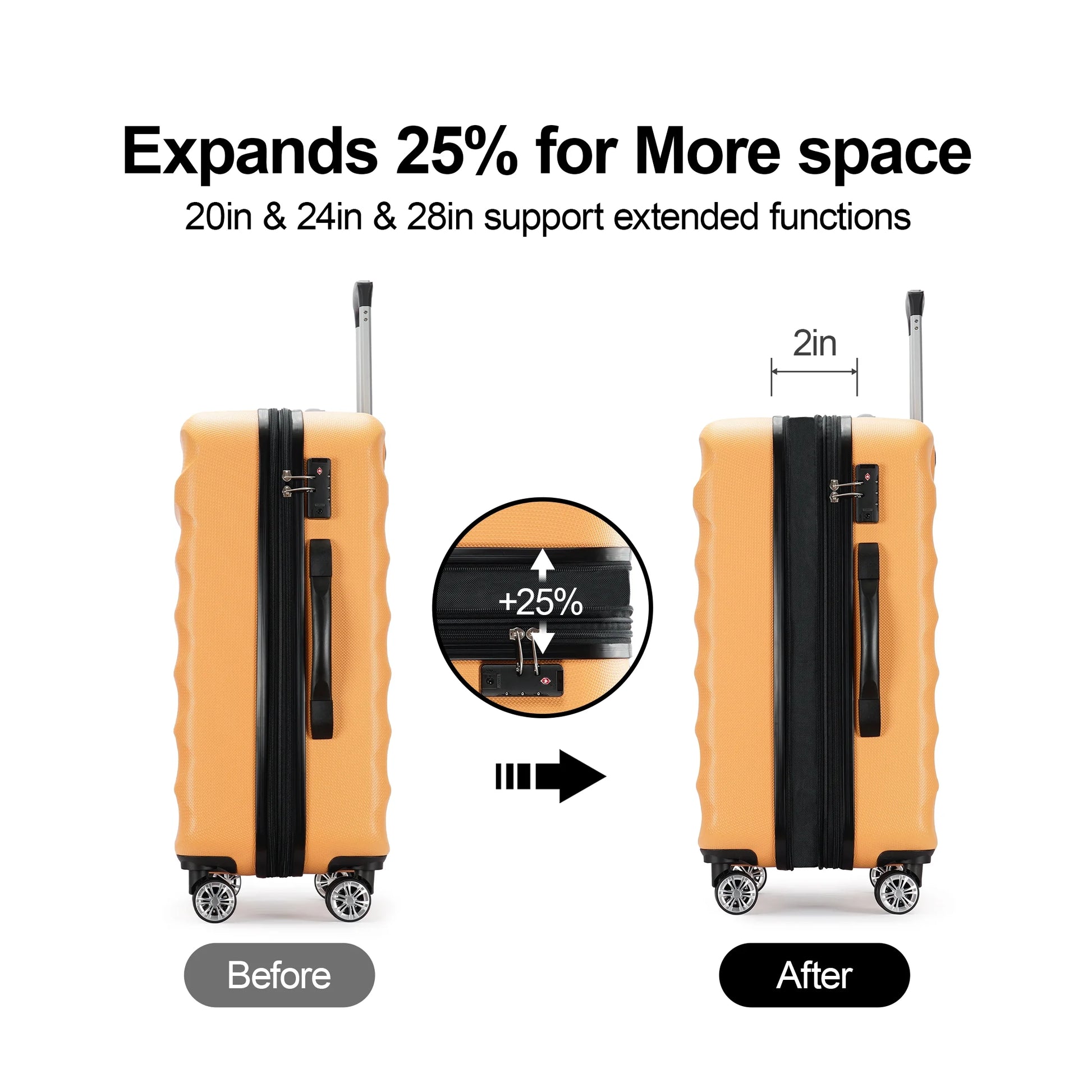 28 Inch Expandable Luggage,Large Suitcase with Wheels,Yellow