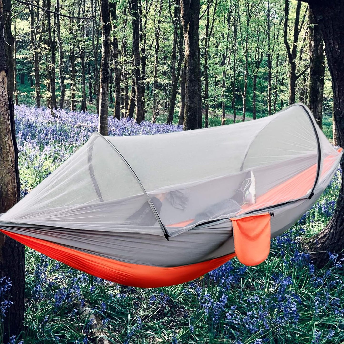 Large Camping Hammock with Mosquito Net, Lightweight Double & Single Hammock Tent for Camping Portable Travel Hammock Sturdy and 500Lb Load-Bearing for Outdoor Hiking Backpacking Backyard Patio