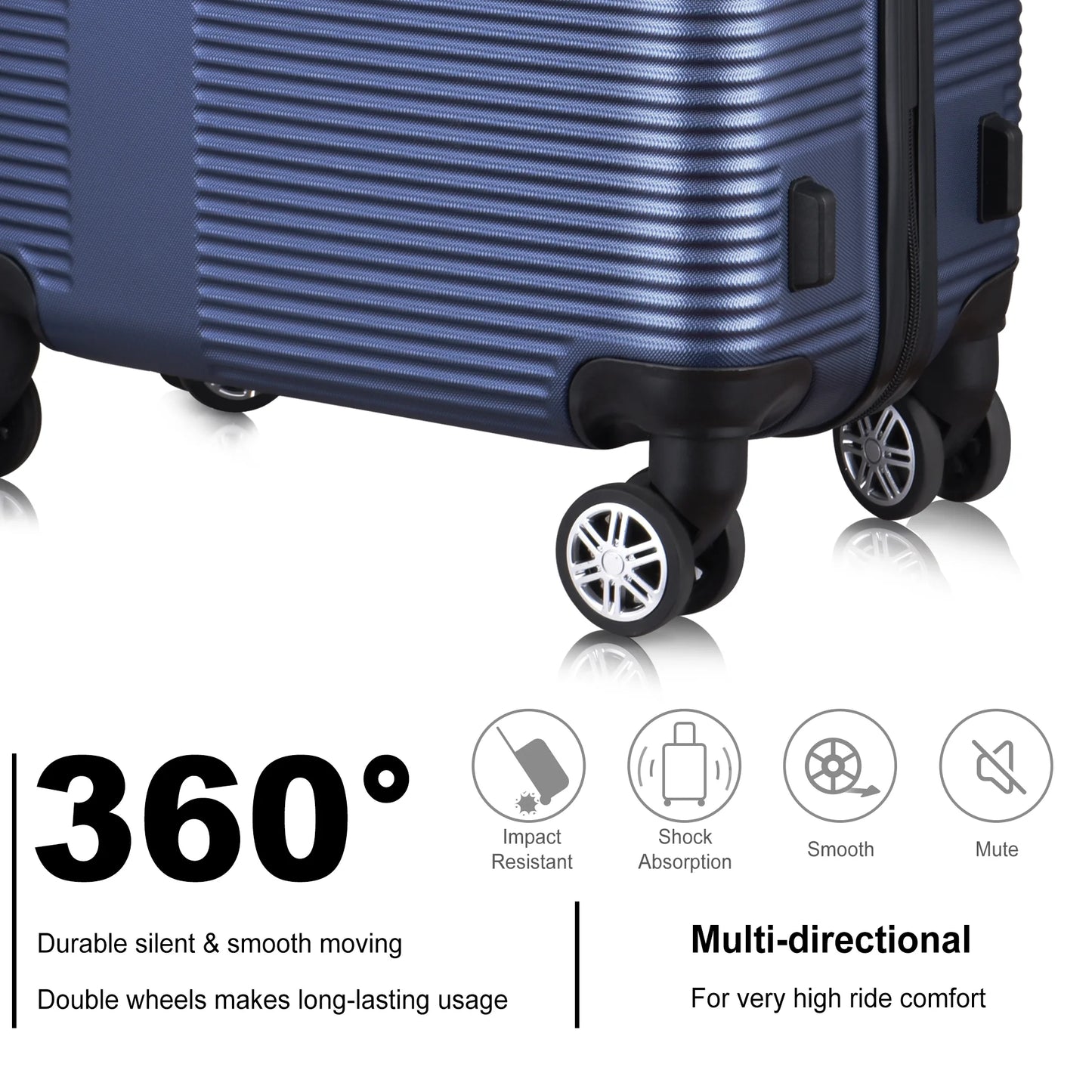 3 Piece Luggage Sets with TSA Lock ABS, Durable Luggage Set, Lightweight Suitcase with Hooks, Spinner Wheels, Cross Stripe Luggage Sets 20In/24In/28In(Dark Blue)