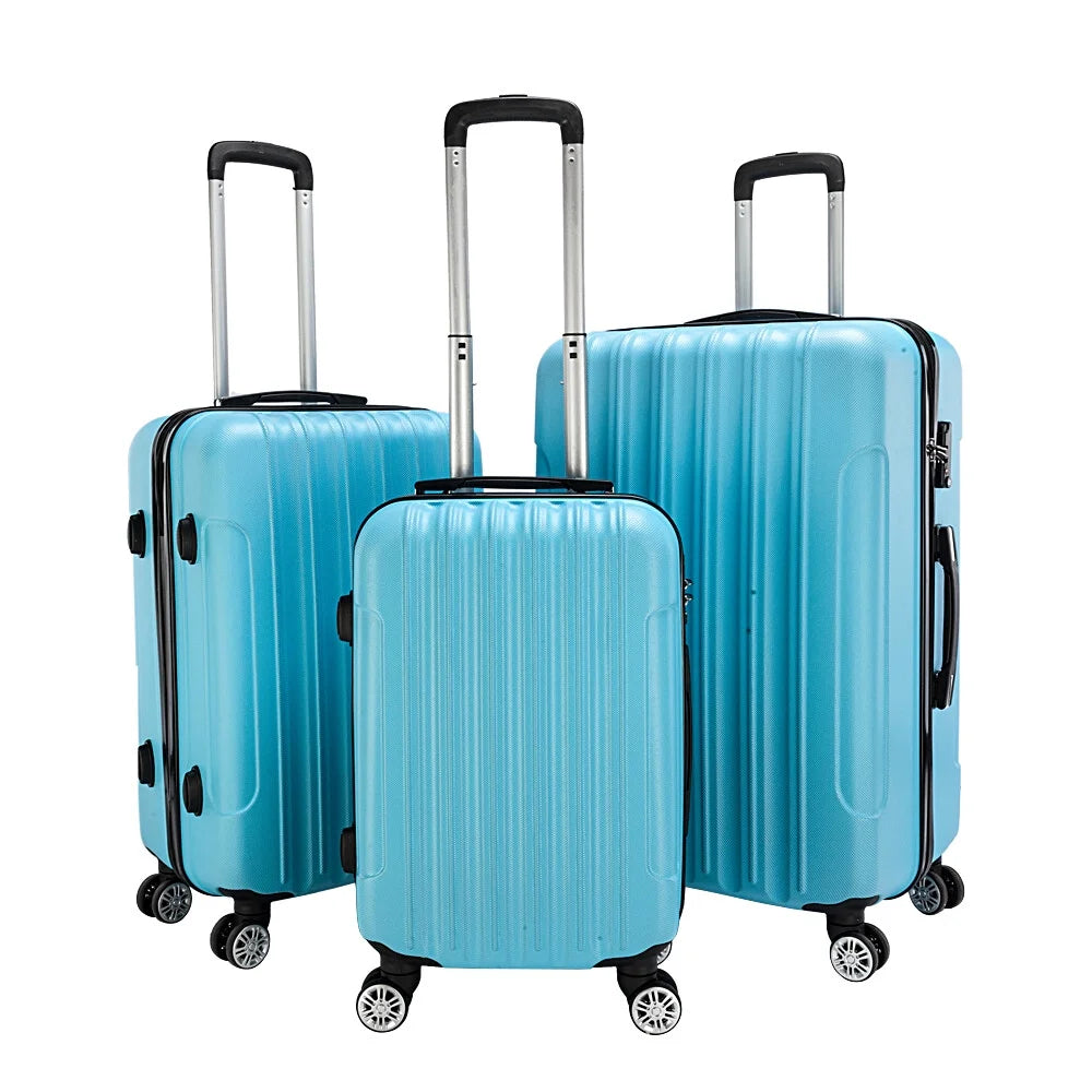 3Pcs Traveling Luggage Set, Portable Large Capacity Luggage Bags for Travel, Rolling Storage Suitcase, Blue, 20"+24"+28"