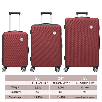 3 Piece Luggage Sets ABS Hardshell Hardside TSA Lock Lightweight Durable Spinner Wheels Suitcase