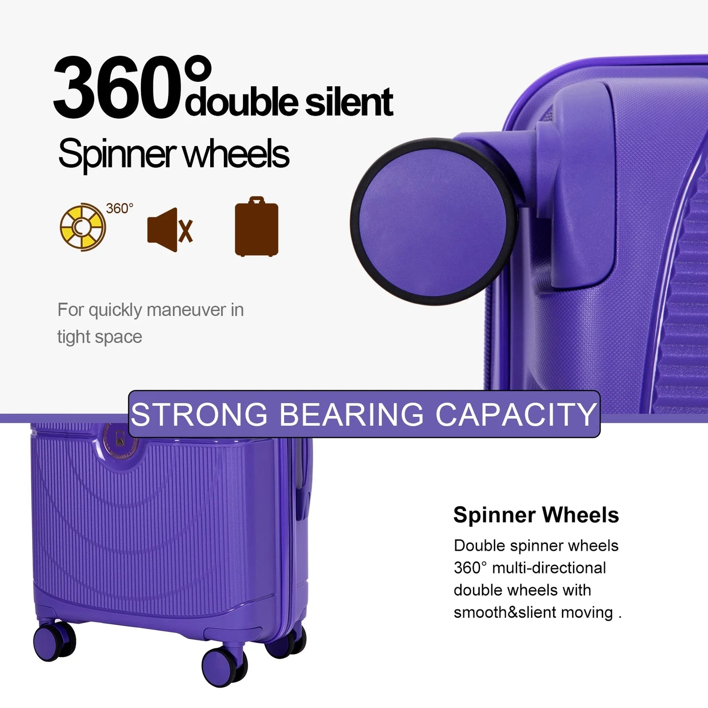 Luggage Sets 3 Piece, Hard Shell Suitcase Set with Spinner Wheels TSA Lock Carry on and Checked Luggage, Purple