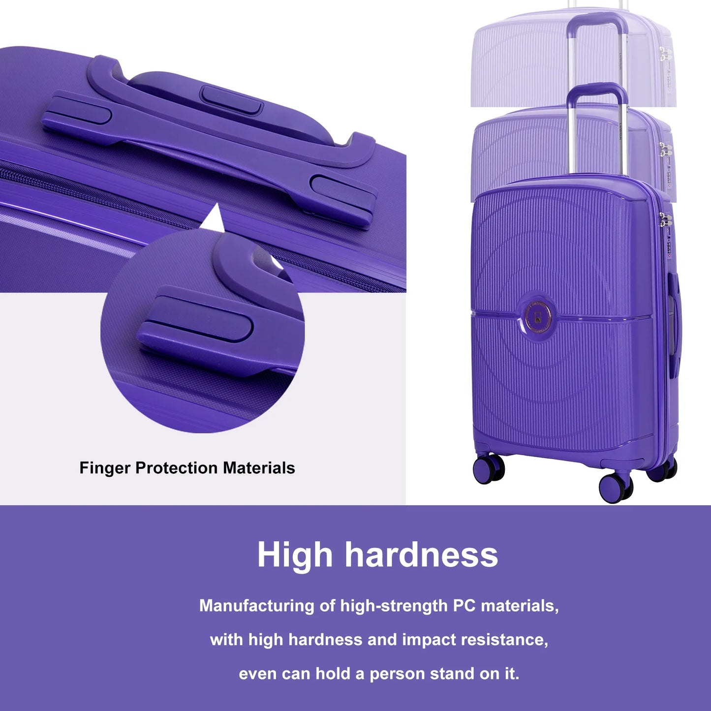 Luggage Sets 3 Piece, Hard Shell Suitcase Set with Spinner Wheels TSA Lock Carry on and Checked Luggage, Purple