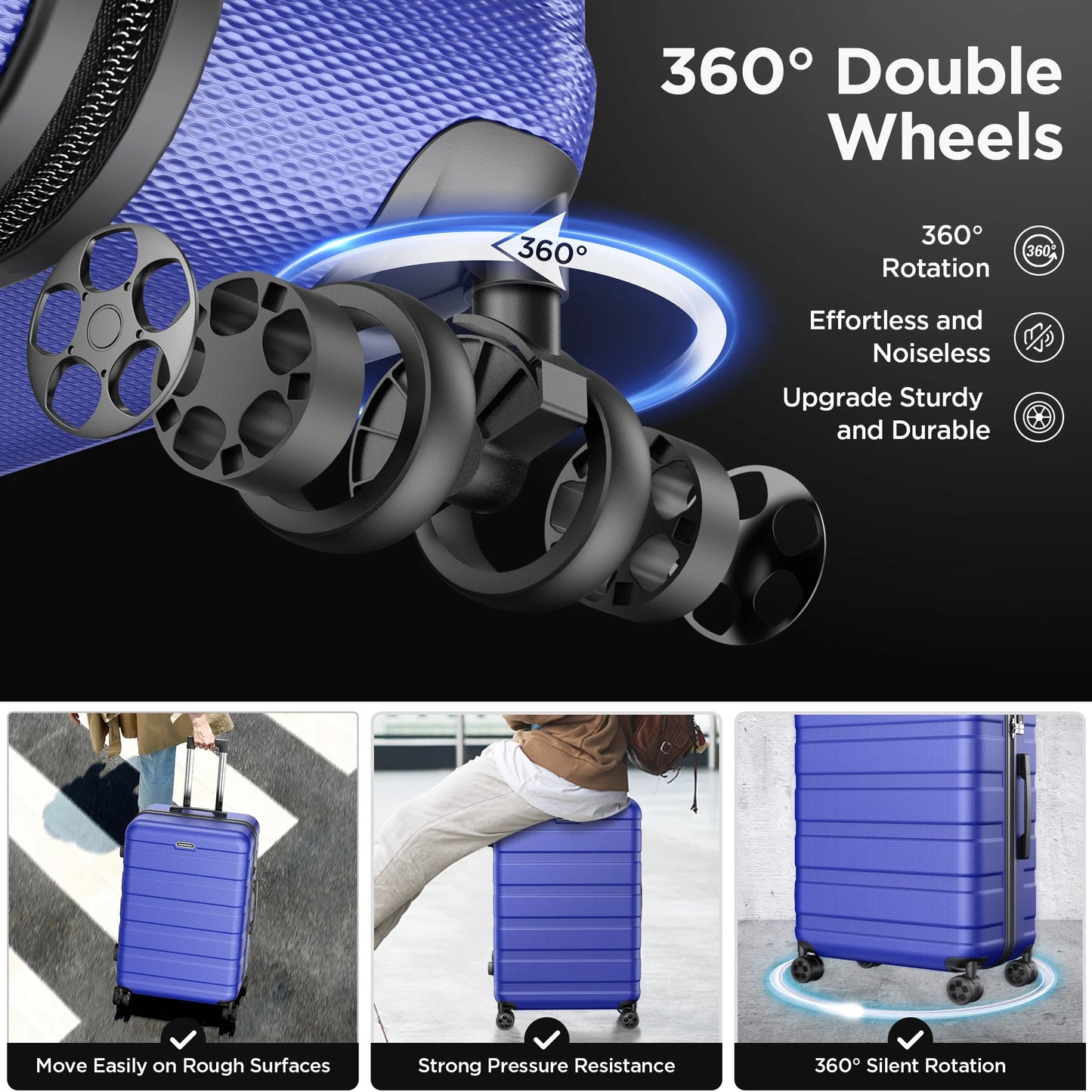 4 PCS Hardshell Luggage Suitcase Set with 360° Double Spinner Wheels Integrated TSA Lock, 14” Travel Case, 20" Carry-On Luggage, 24" Checked Luggage and 28" Checked Luggage, Blue