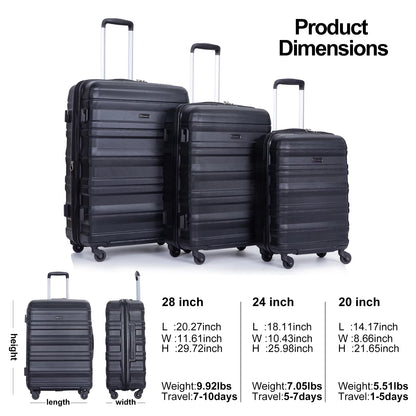 Hardside Luggage Set 3-Piece Set (21/25/29) Lightweight Suitcase 4-Wheeled Suitcase Set (Black)