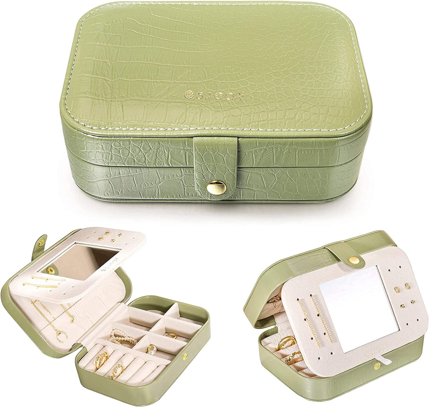 Travel Jewelry Organizer Travel Jewelry Boxes for Women Small Jewelry Travel Case Box Portable Travel Jewelry Case Travel Case Mini Jewelry (18_Crocodile_Avocade_Big)