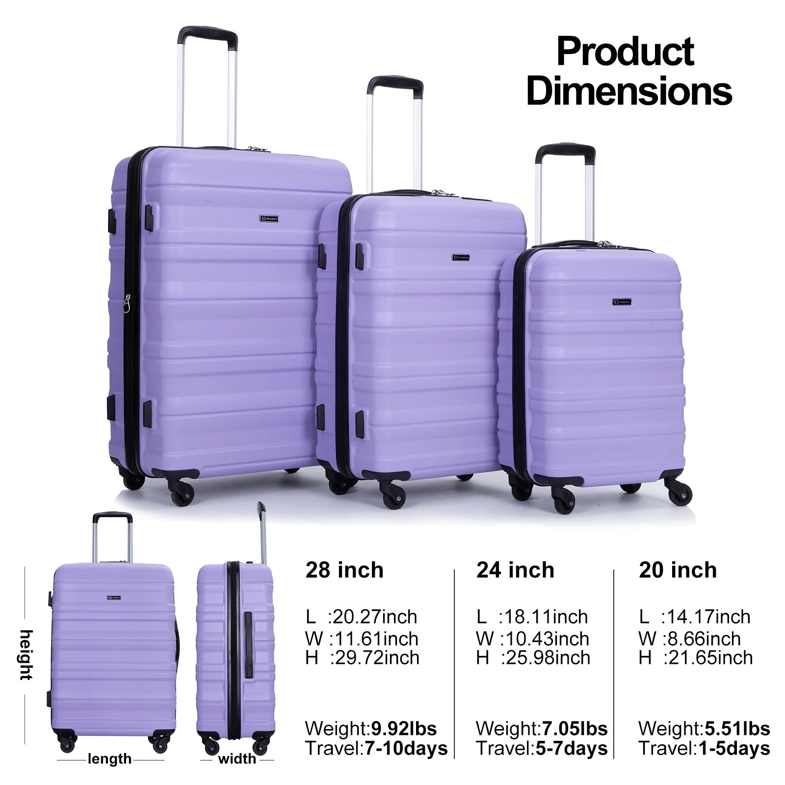 Hardside Luggage Set 3-Piece Set (21/25/29) Lightweight Suitcase 4-Wheeled Suitcase Set(Purple)