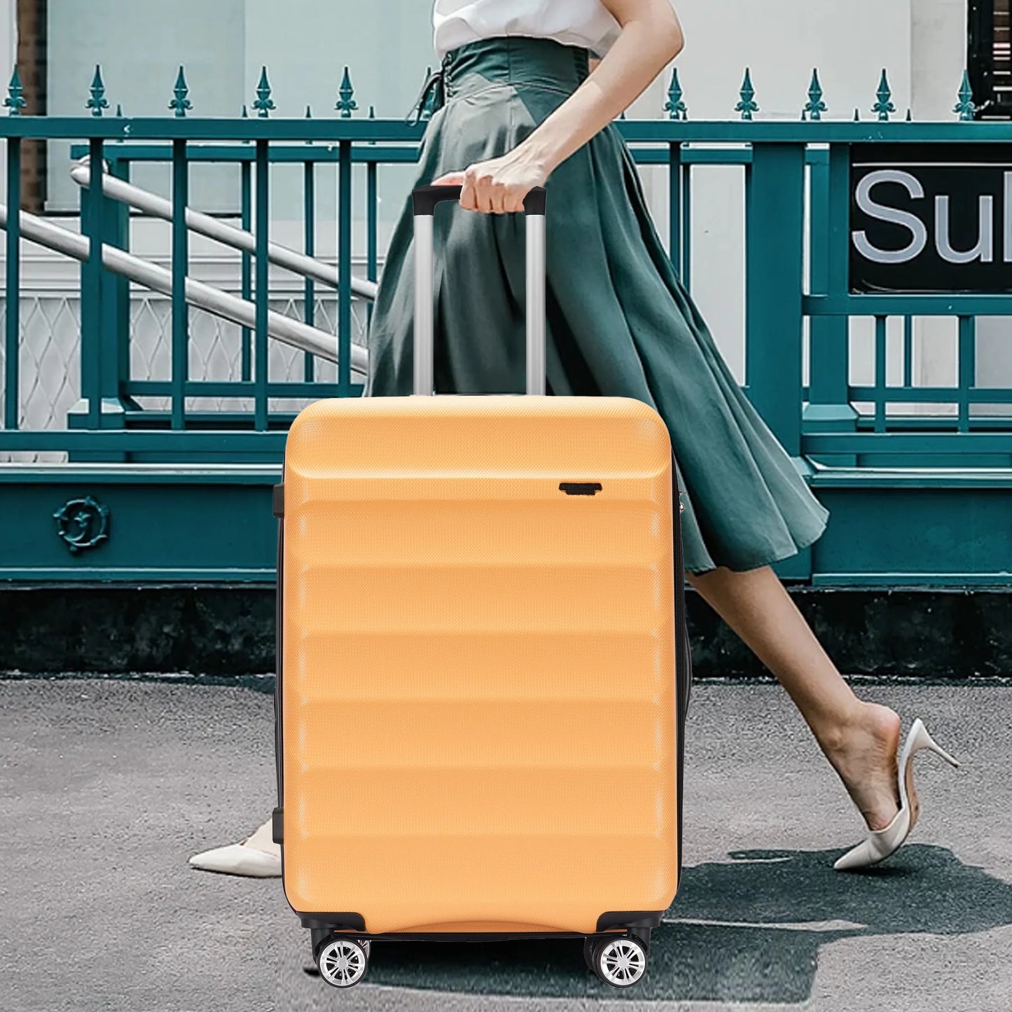 28 Inch Expandable Luggage,Large Suitcase with Wheels,Yellow