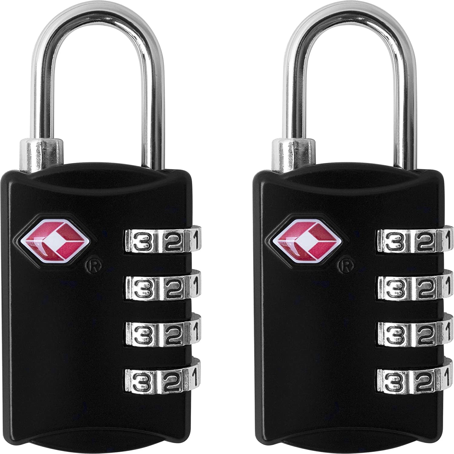 TSA Locks for Luggage, 2-Pc Durable Steel Padlock, Keyless Easy to Read 4-Digit Combination Lock for Backpacks, Travel Suitcases, Toolbox, Filing Cabinets, Baggage & Gym Locker, Black