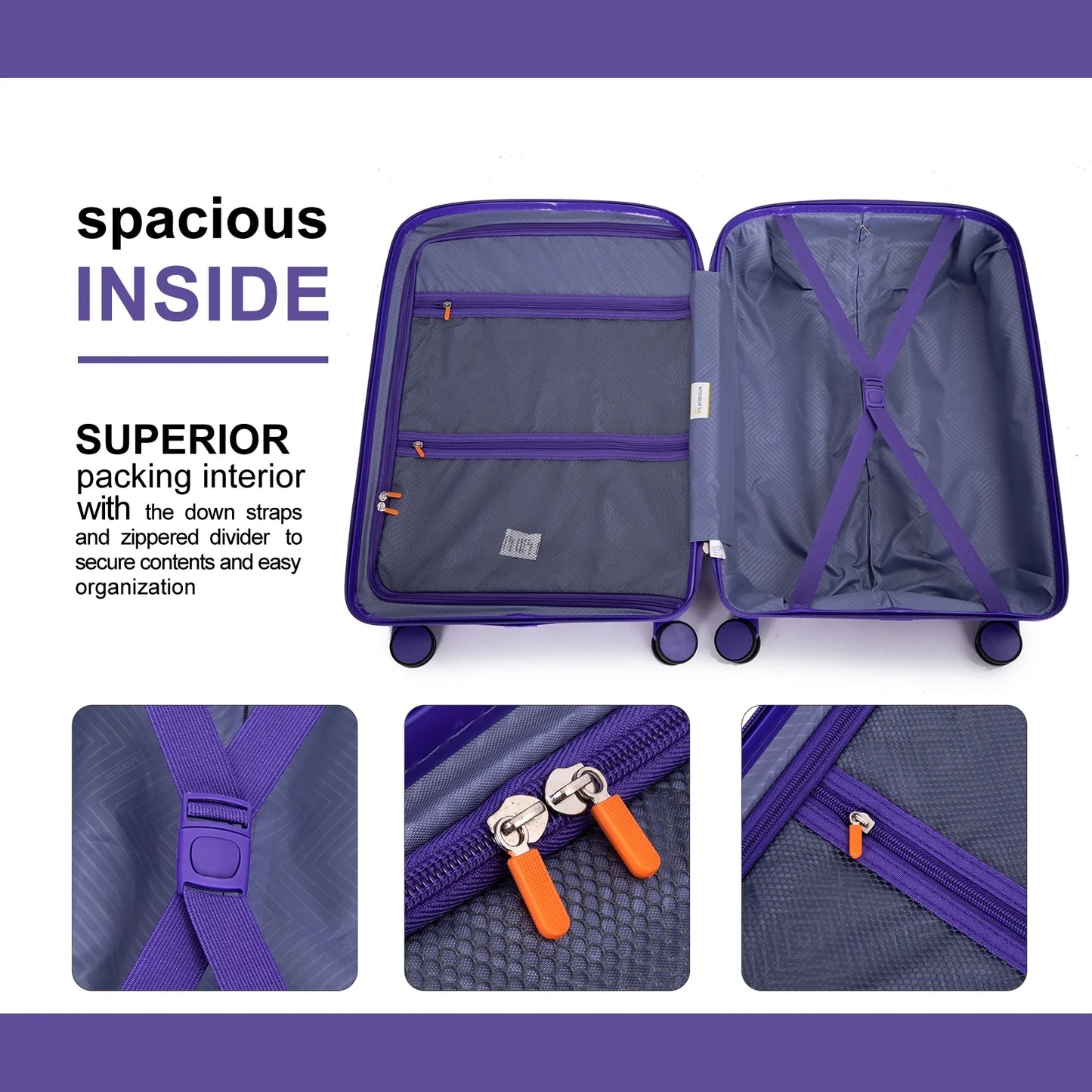 Luggage Sets 3 Piece, Hard Shell Suitcase Set with Spinner Wheels TSA Lock Carry on and Checked Luggage, Purple