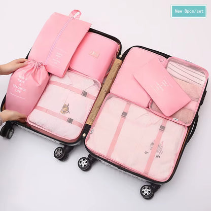 New 8Pcs/Set Pink Travel Storage Bags for Traveling Accessories Travel Organizer Cosmetic Luggage Large Suitcase Travel Set Kit