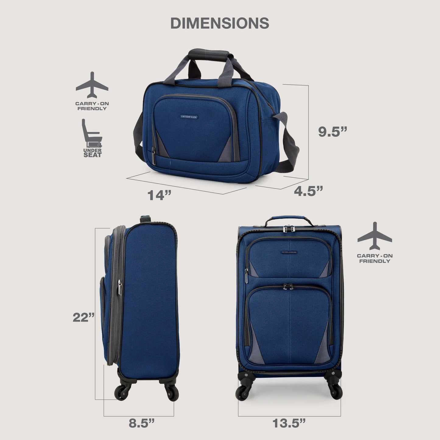 Forza 2-Piece Expandable Softside Carry-On Luggage Set – Spinner Wheels, Tsa-Approved, Tote Bag, Lightweight Travel Suitcase, Navy