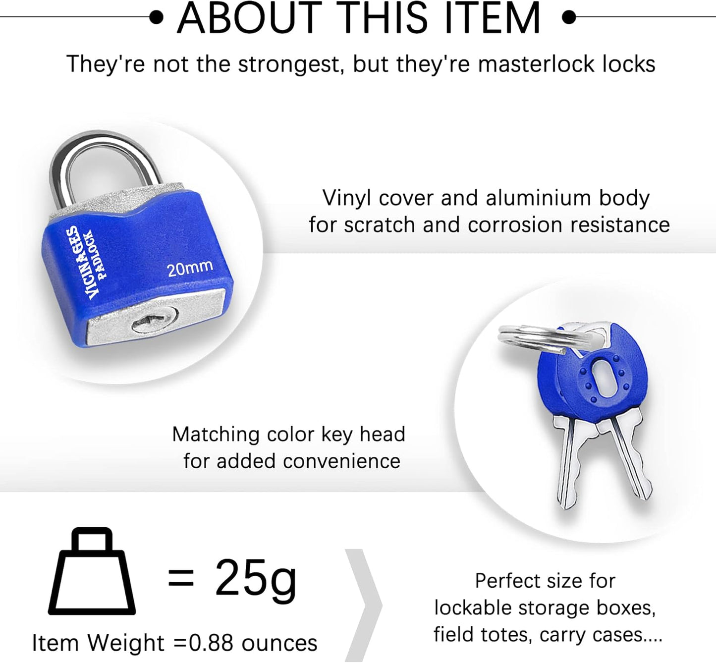 Padlock (10 Pack) Small Padlock with Key for Luggage Lock, Backpack, Gym Locker Lock, Suitcase Lock, Classroom Matching Game and More, 10 × Blue, 20 Mm