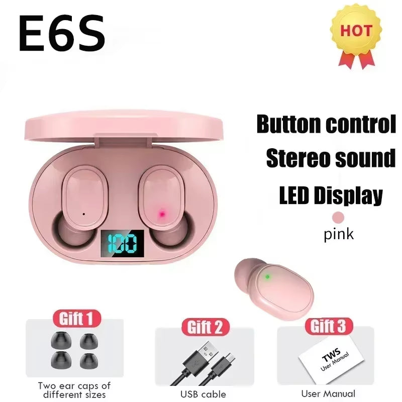 E6S Wireless Bluetooth Earphones TWS Bluetooth Headset Wireless Earbuds Noise Cancelling Earphones with Microphone Headphones