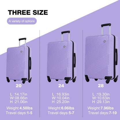 Luggage 3 Piece Set,Suitcase Set with Spinner Wheels Hardside Lightweight Luggage Set 20In24In28In.(Light Purple)