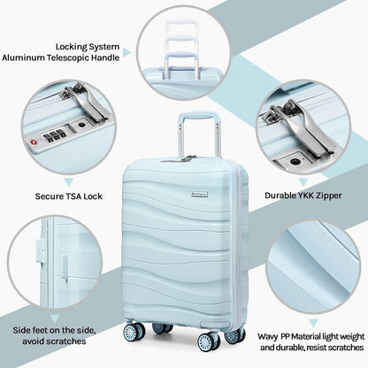 5 Piece Luggage Set PP Hardside Spinner Luggage - (Expandable Carry-On Suitcase20")(24" 28")-Light Blue