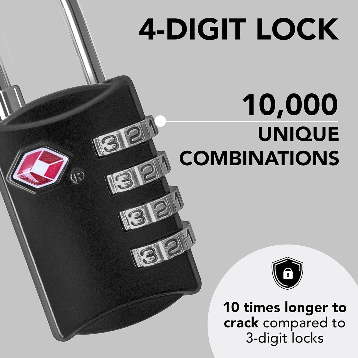 TSA Locks for Luggage, 2-Pc Durable Steel Padlock, Keyless Easy to Read 4-Digit Combination Lock for Backpacks, Travel Suitcases, Toolbox, Filing Cabinets, Baggage & Gym Locker, Black