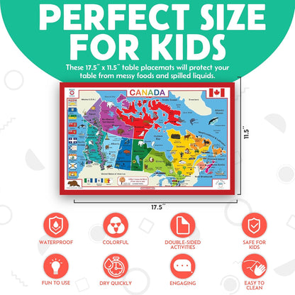 Europe Educational Placemat for Kids – Made in USA – Durable Double-Sided Placemat with Countries, Capitals, Flags, Waterways, Landmarks, Memory Activities – Waterproof Wipeable 17.5” X 11.5”