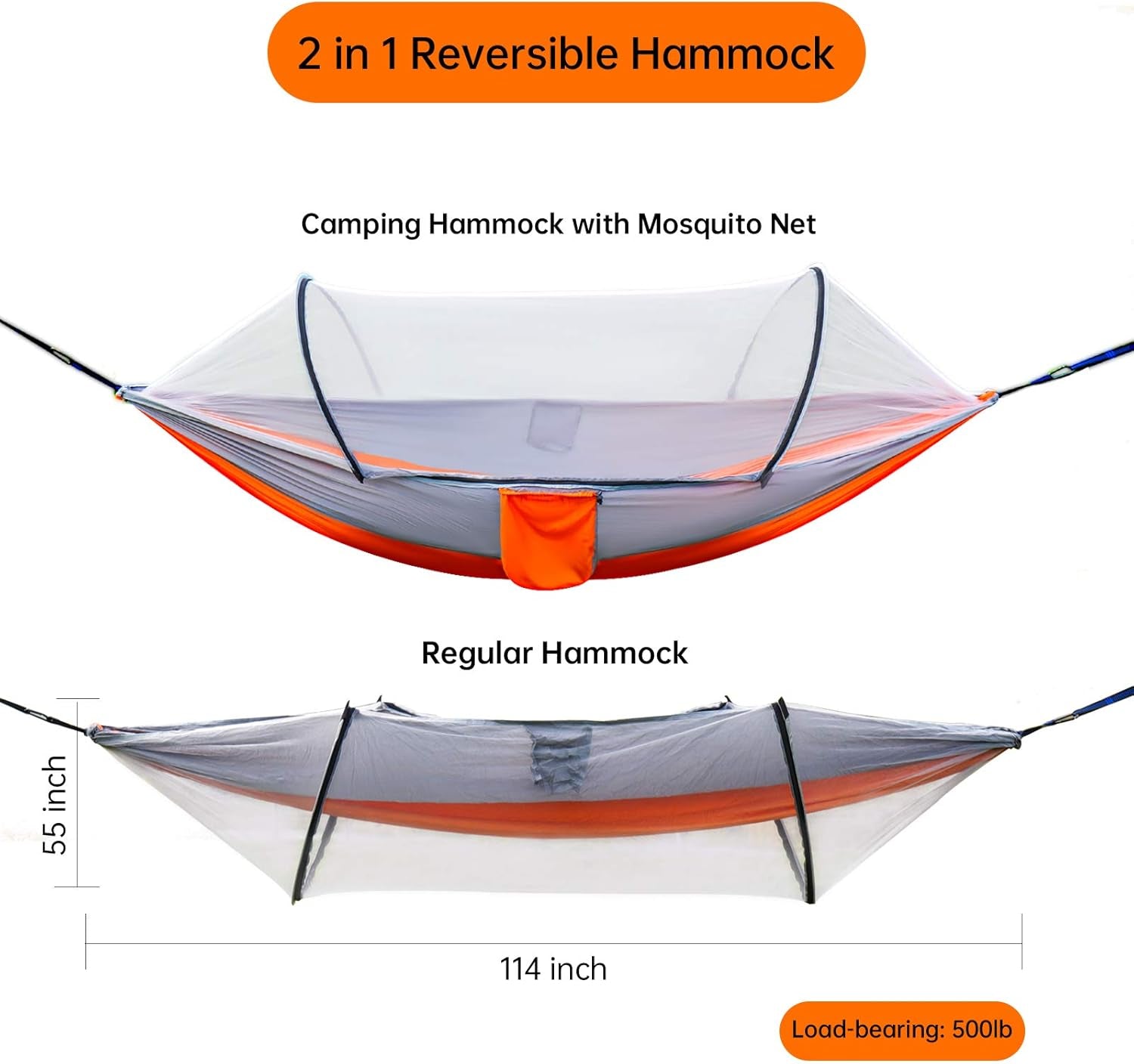 Large Camping Hammock with Mosquito Net, Lightweight Double & Single Hammock Tent for Camping Portable Travel Hammock Sturdy and 500Lb Load-Bearing for Outdoor Hiking Backpacking Backyard Patio