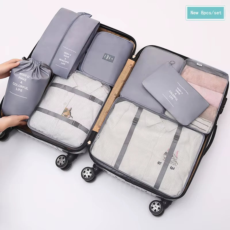 New 8Pcs/Set Pink Travel Storage Bags for Traveling Accessories Travel Organizer Cosmetic Luggage Large Suitcase Travel Set Kit