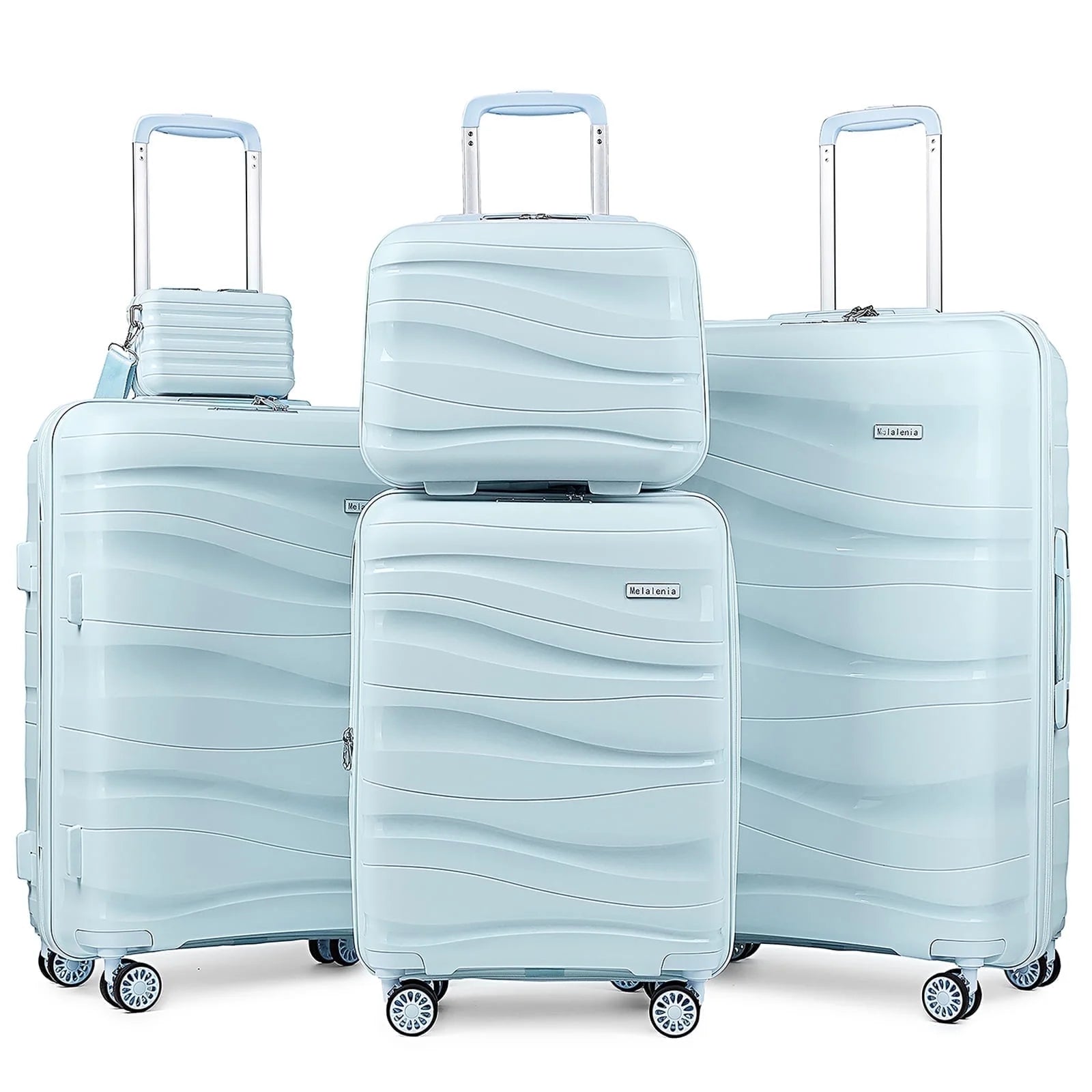 5 Piece Luggage Set PP Hardside Spinner Luggage - (Expandable Carry-On Suitcase20")(24" 28")-Light Blue