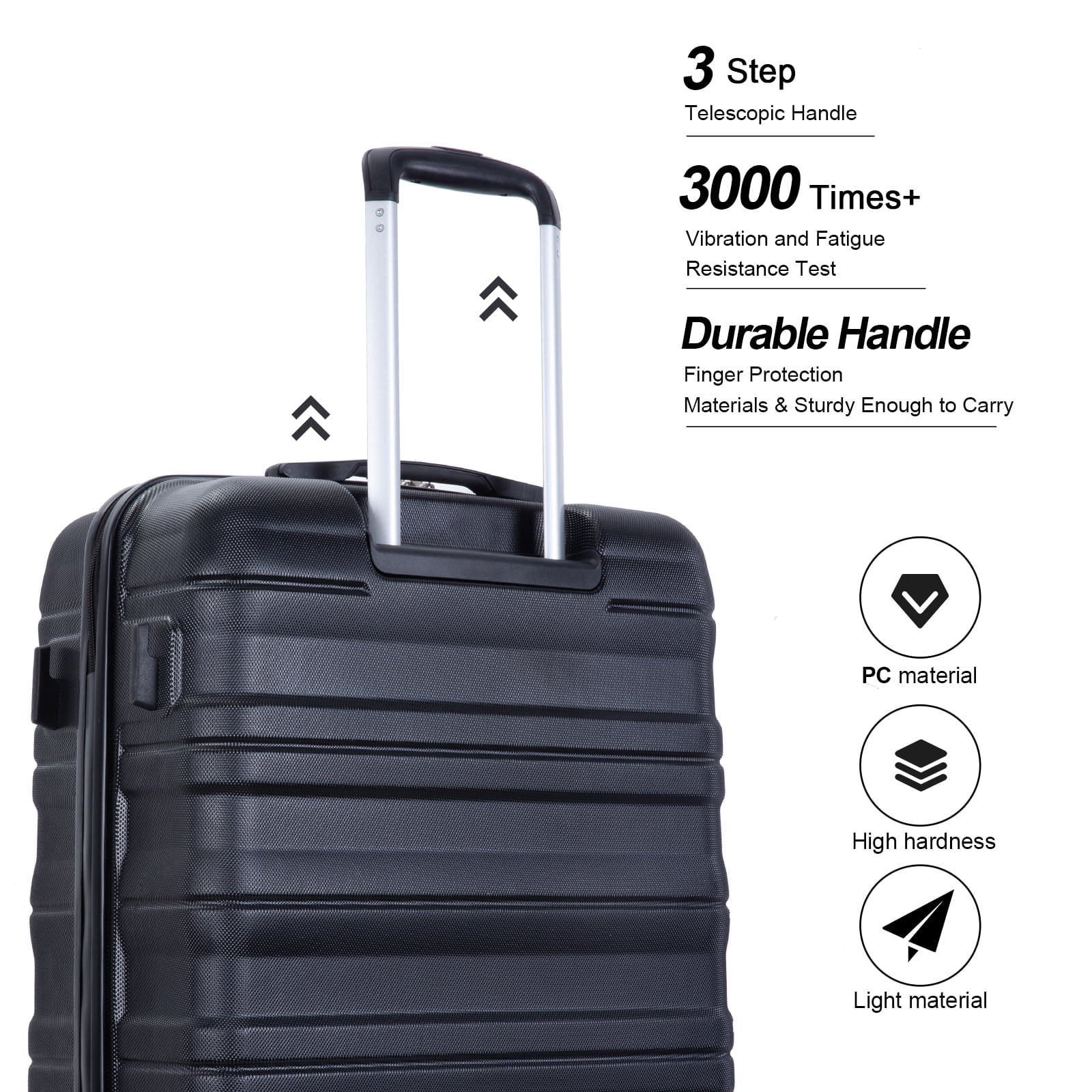 Hardside Luggage Set 3-Piece Set (21/25/29) Lightweight Suitcase 4-Wheeled Suitcase Set (Black)