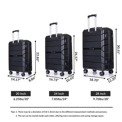 3 Piece Luggage Sets,  Hard Shell Suitcase Set with TSA Lock, Multi-Size Hardside Luggage with Spinner Wheels for Travel Trips Business, Black（20"/24"/28"）