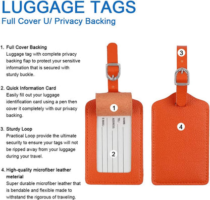 Leather Luggage Tags 4 Pack Bag Suitcase Labels