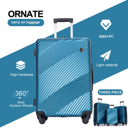 Luggage 3 Piece Set,Suitcase Set with Spinner Wheels Hardside Lightweight Luggage Set 20In24In28In.(Blue)